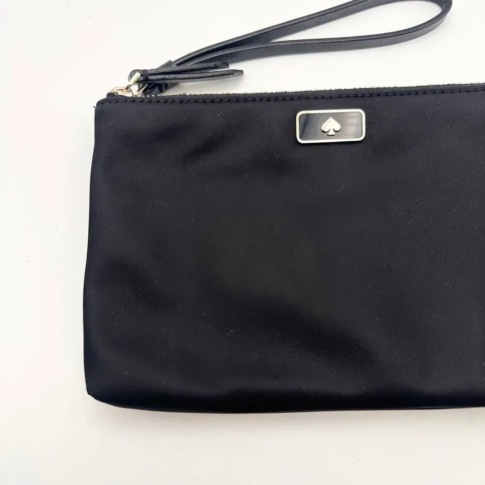 Kate Spade Jae Classic Black Nylon Double Zip Pocket Wristlet Wallet Pouch